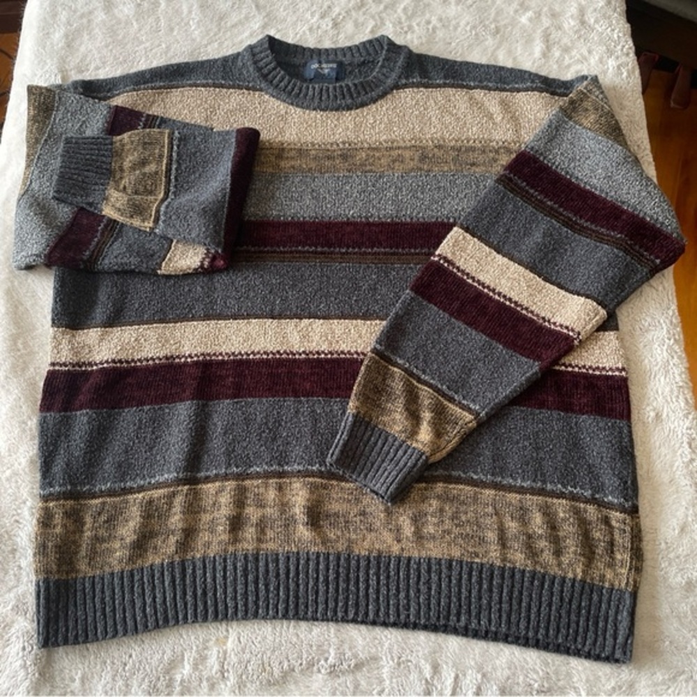 Vintage Dockers Striped Blue & Burgundy Men's Sweater Large